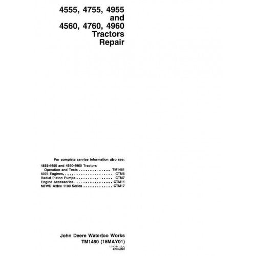 John Deere 4555, 4560, 4755, 4760, 4955, 4960 Tractors Pdf Service Repair Technical Manual TM1460 - All Machines Manual | Manuals At Best Price