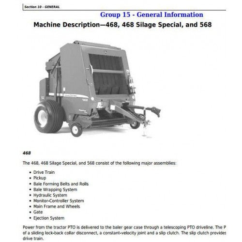 John Deere 468, 468 Silage Special and 568 Round Balers Pdf Service Repair Technical Manual TM1035 - All Machines Manual | Manuals At Best Price