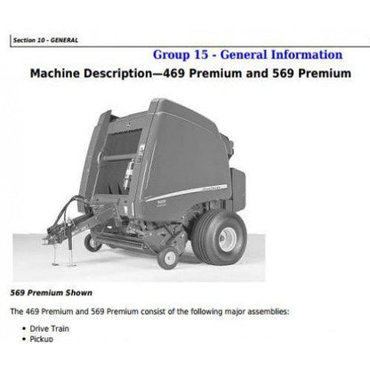 John Deere 469, 569 Premium Hay and Forage Round Balers All Inclusive Technical Pdf Service Manual TM121319