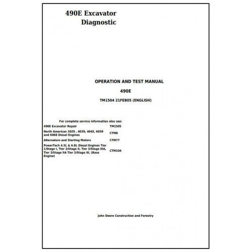 John Deere 490E Excavator Diagnostic, Operation and Test Manual TM1504 