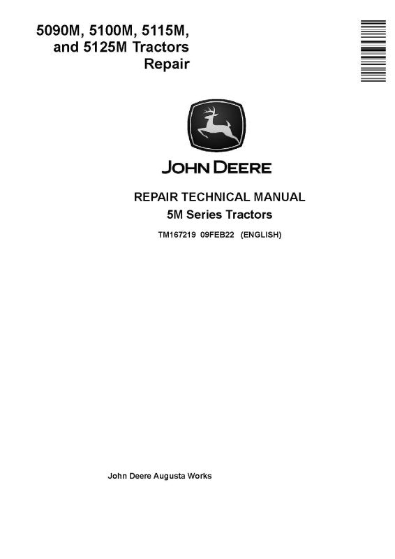 Repair Manual - John Deere 5090M, 5100M, 5115M and 5125M Tractor (TM167219)