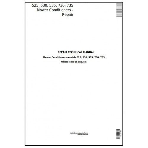 John Deere 525, 530, 535, 730, 735 Mower Conditioner Pdf Service Repair Technical Manual TM2324