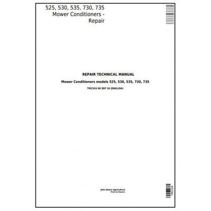 John Deere 525, 530, 535, 730, 735 Mower Conditioner Pdf Service Repair Technical Manual TM2324