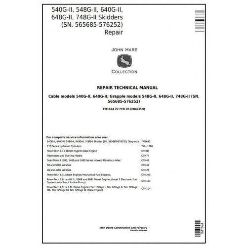 John Deere 540G-II, 548G-II, 640G-II, 648G-II, 748G-II Skidder Pdf Service Repair Technical Manual TM1694 - All Machines Manual | Manuals At Best Price