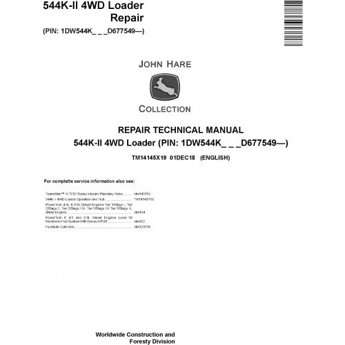 John Deere 544K-II 4WD Loader Pdf Service Repair Technical Manual TM14145X19