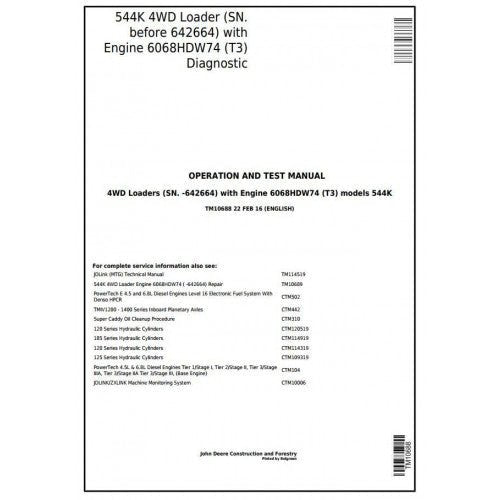 John Deere 544K 4WD Loader (T3) Pdf Operation and Test Manual TM10688