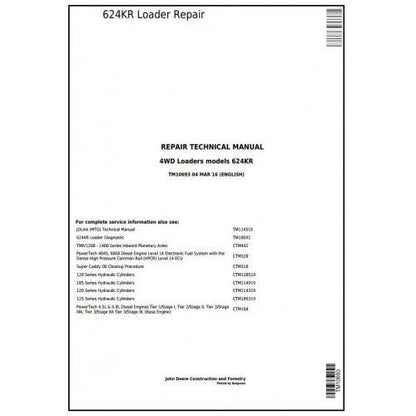 John Deere 624KR Loader Pdf Service Repair Technical Manual TM10693 - All Machines Manual | Manuals At Best Price