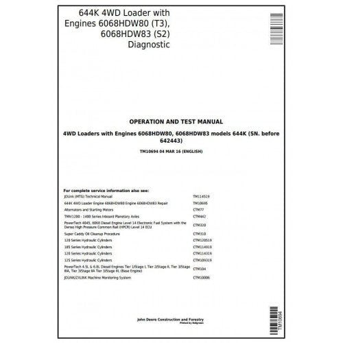 John Deere 644K 4WD Loader Pdf Operation and Test Manual TM10694