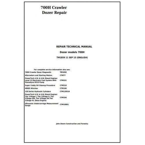 John Deere 700H Crawler Dozer Pdf Service Repair Technical Manual TM1859 - All Machines Manual | Manuals At Best Price