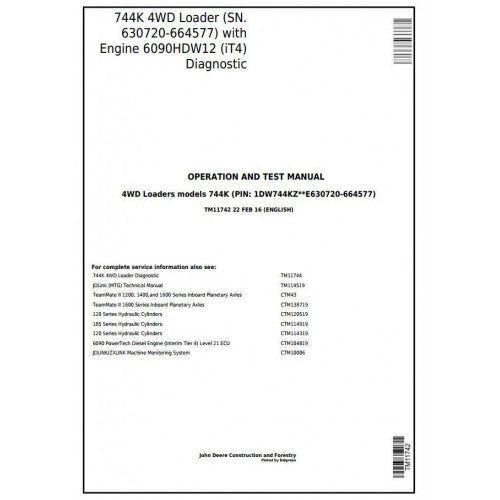 John Deere 744K 4WD Wheel Loader Pdf Operation and Test Manual TM11742