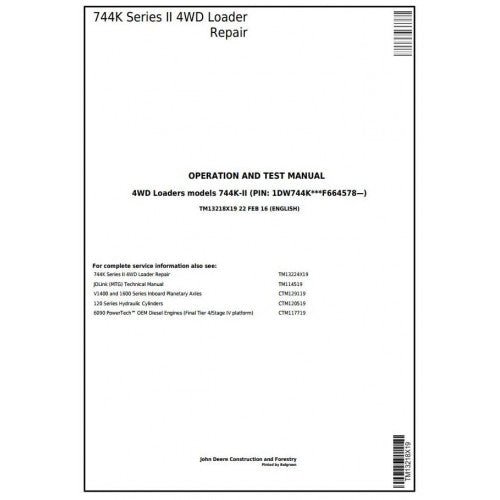 John Deere 744K SERIES II 4WD Loader Pdf Diagnostic Operation and Test Manual TM13218X19 -2