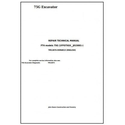 John Deere 75G Excavator Pdf Service Repair Technical Manual TM12876 - All Machines Manual | Manuals At Best Price