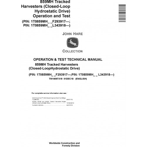 John Deere 859MH Harvester (Closed-Loop) Diagnostic Manual TM14097X19-2