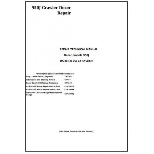 John Deere 950J Crawler Dozer Pdf Service Repair Technical Manual TM2364