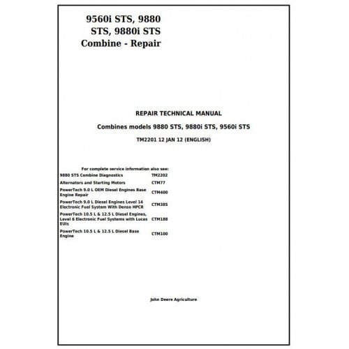 John Deere 9560i STS 9880 STS 9880i STS Combine Pdf Service Repair Technical Manual TM2201 - All Machines Manual | Manuals At Best Price