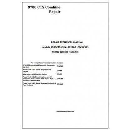 John Deere 9780 CTS Combine Pdf Service Repair Technical Manual TM4712-2