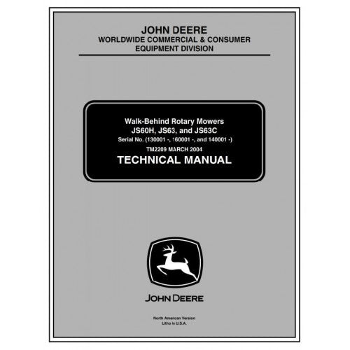 John Deere JS63 JS63C S60H Walk-Behind Rotary Mower Pdf Service Repair Technical Manual TM2209-2