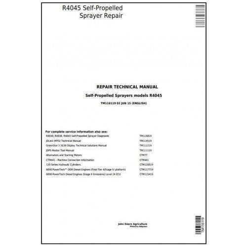 John Deere R4045 Self-Propelled Sprayers Pdf Service Repair Technical Manual TM116119 - All Machines Manual | Manuals At Best Price