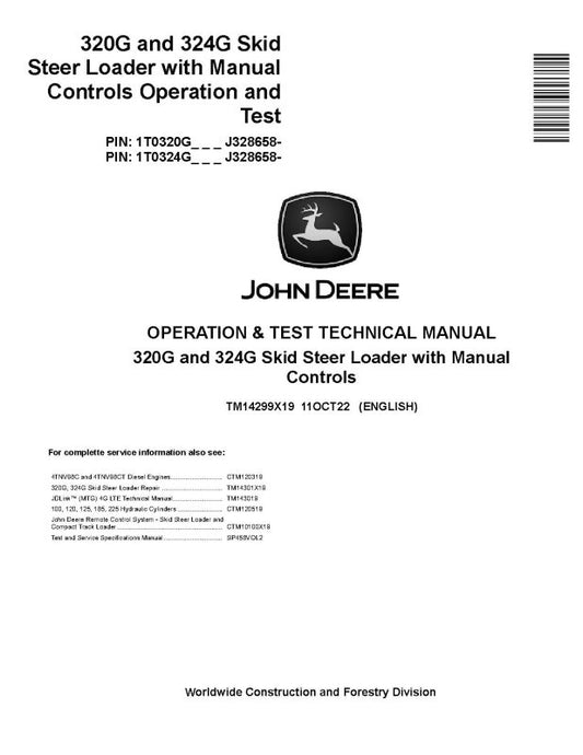 Operation and Test Manual - John Deere 320G and 324G Skid Steer Loaders with Manual Controls (SN. from J328658) (TM14299X19)