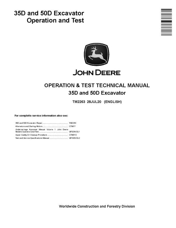 Operation and Test Manual - John Deere 35D and 50D Compact Excavator (TM2263)