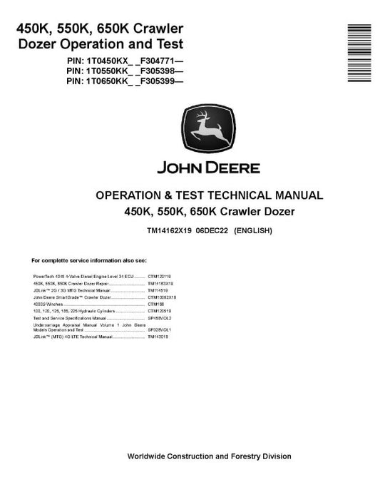 Operation and Test Manual - John Deere 450K, 550K and 650K Crawler Dozer (SN. from F304771) (TM14162X19)