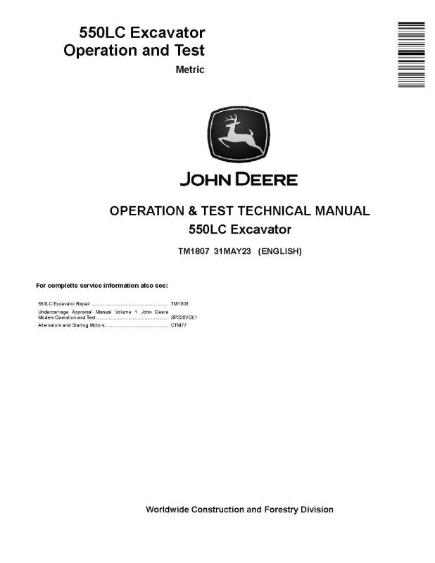 Operation and Test Manual - John Deere 550LC Crawler Excavator (Metric) (TM1807)