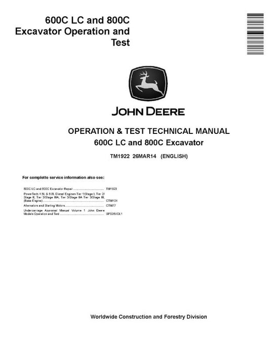 Operation and Test Manual - John Deere 600C LC and 800C Crawler Excavator (TM1922)