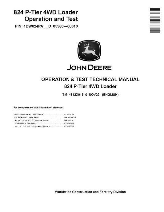 Operation and Test Manual - John Deere 824 P-Tier (SN. D_05963-08613) 4WD Wheel Loader (TM14612X019)