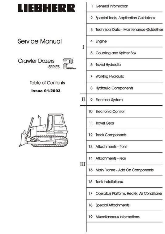 Repair Manual - John Deere 1050C, 950C, Liebherr 742 and 752 Crawler Dozer (TM1946)