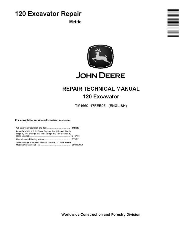 Repair Manual - John Deere 120 Crawler Excavator (Metric) (TM1660)