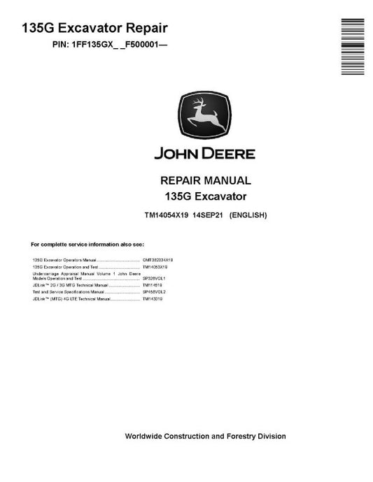 Repair Manual - John Deere 135G (SN. from F500001) Crawler Excavator (TM14054X19)