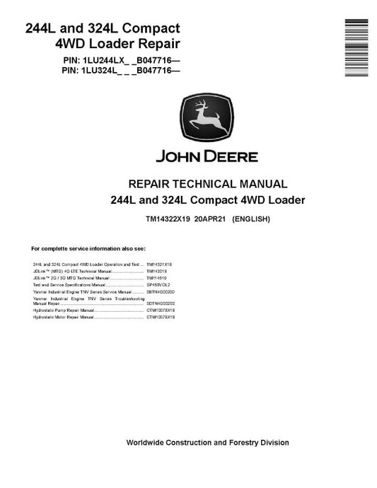 Repair Manual - John Deere 244L and 324L Compact 4WD Loader (SN. from B047716) (TM14322X19)