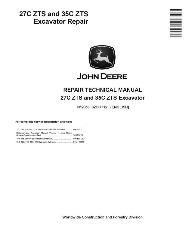 Repair Manual - John Deere 27C ZTS and 35C ZTS Compact Excavator (TM2053)