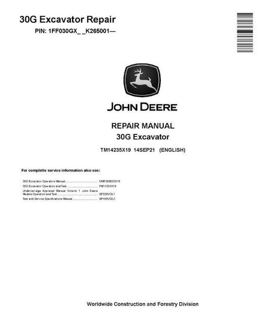 Repair Manual - John Deere 30G (SN. from K265001) Compact Excavator (TM14235X19)