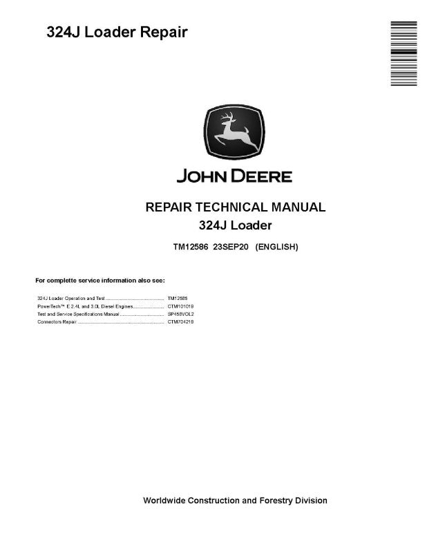 Repair Manual - John Deere 324J Compact 4WD Loader (TM12586)