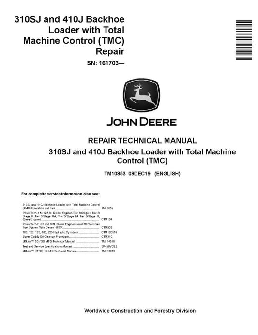 Repair Manual - John Deere 410J Backhoe Loaders and 310SJ Side Shift Loaders with TMC (TM10853)