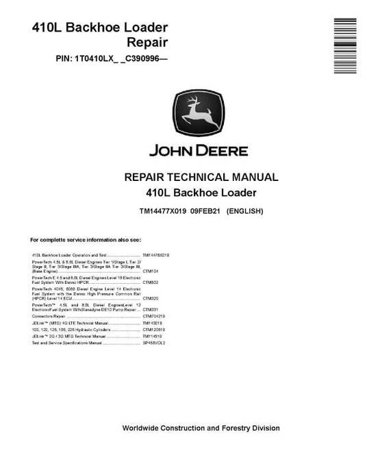 Repair Manual - John Deere 410L (SN. from C390996) Backhoe Loader (TM14477X019)