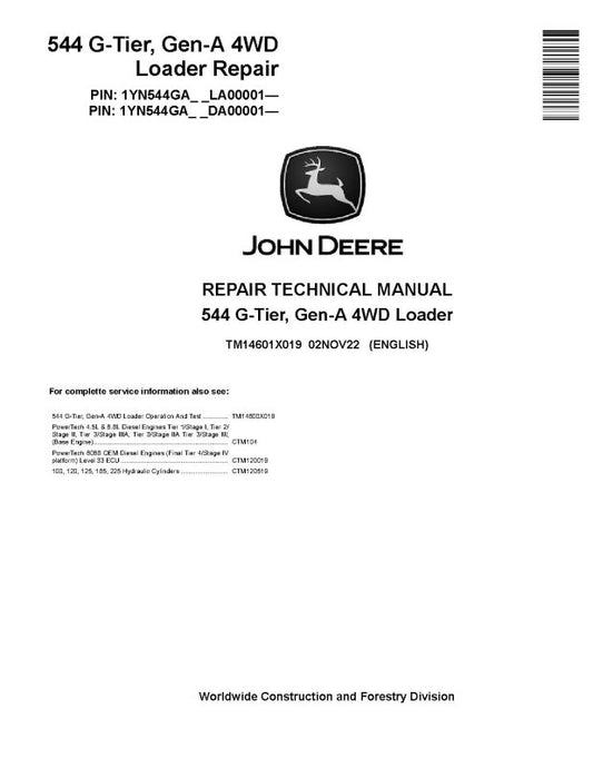 Repair Manual - John Deere 544 G-Tier (SN. from DA00001, LA00001) 4WD Wheel Loader (TM14601X019)