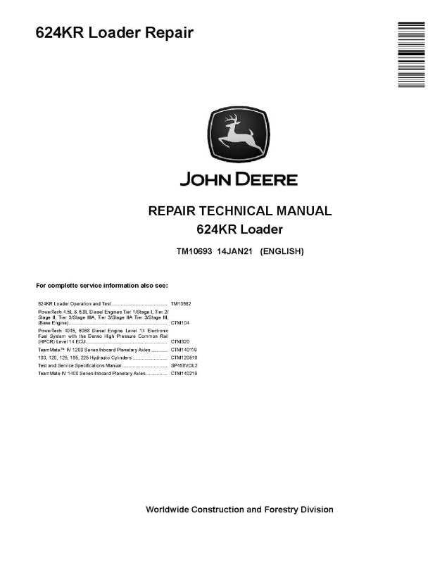 Repair Manual - John Deere 624KR 4WD Loader (TM10693)