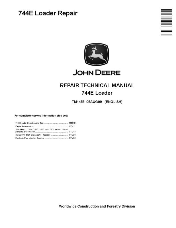 Repair Manual - John Deere 744E 4WD Loader (TM1455)