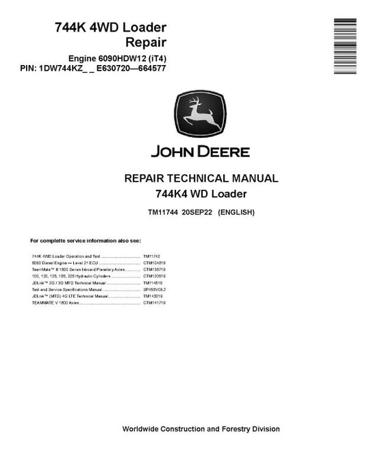 Repair Manual - John Deere 744K (SN: E630720-664577) 4WD Loaders with iT4 Engine 6090HDW12 (TM11744)