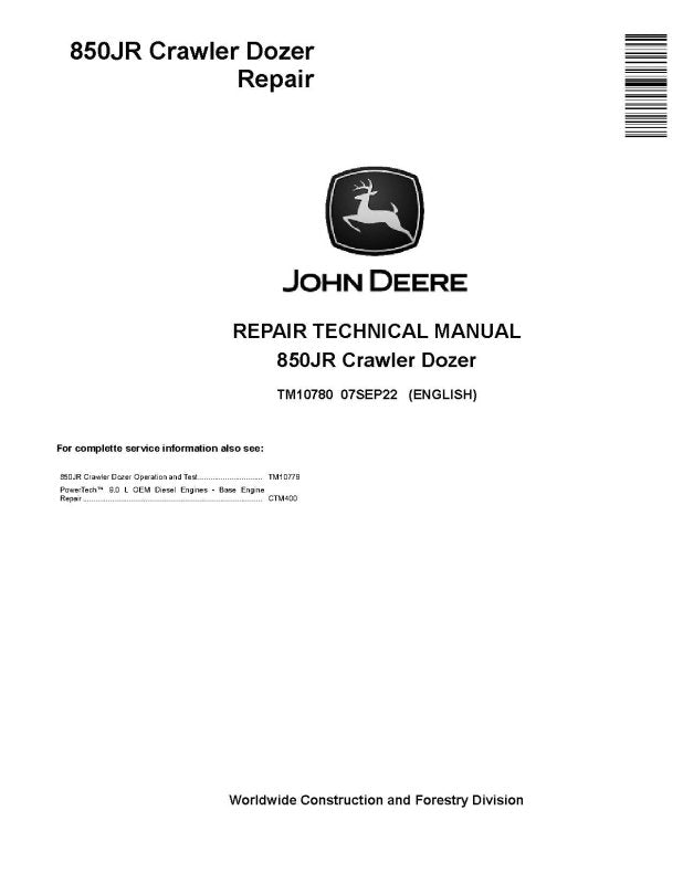 Repair Manual - John Deere 850JR Military Crawler Dozer (TM10780)