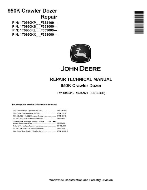 Repair Manual - John Deere 950K Crawler Dozer (SN. from F334109) (TM14358X19)