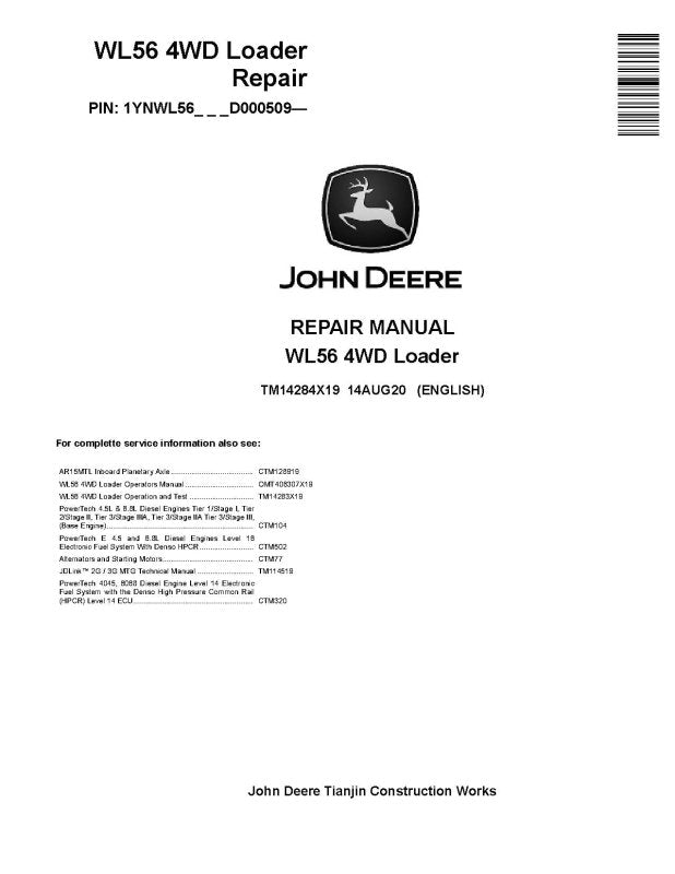 Repair Manual - John Deere WL56 (SN. from D000509) 4WD Loader (TM14284X19)