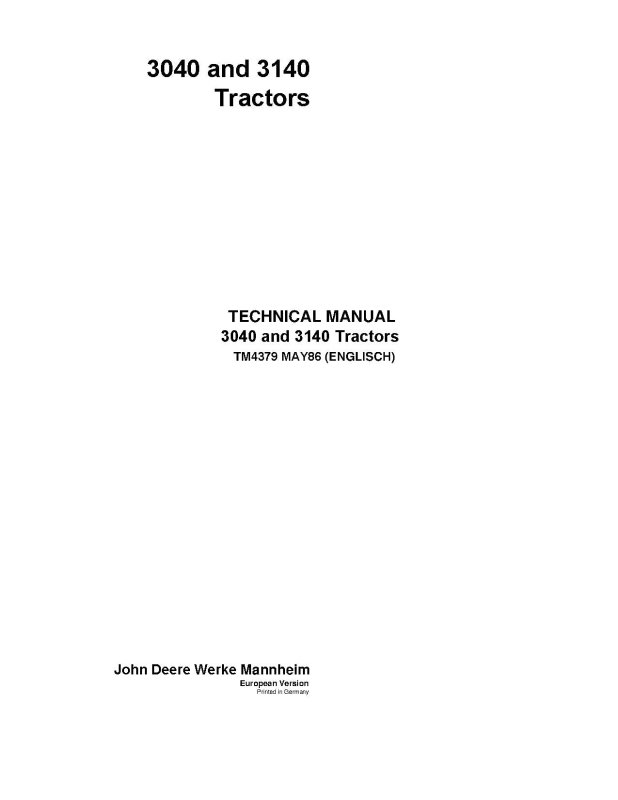 Technical Manual - John Deere 3040 and 3140 Tractor (TM4379)