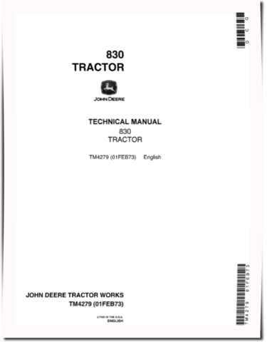 Technical Manual John Deere 830 Utility Tractors (TM4279)