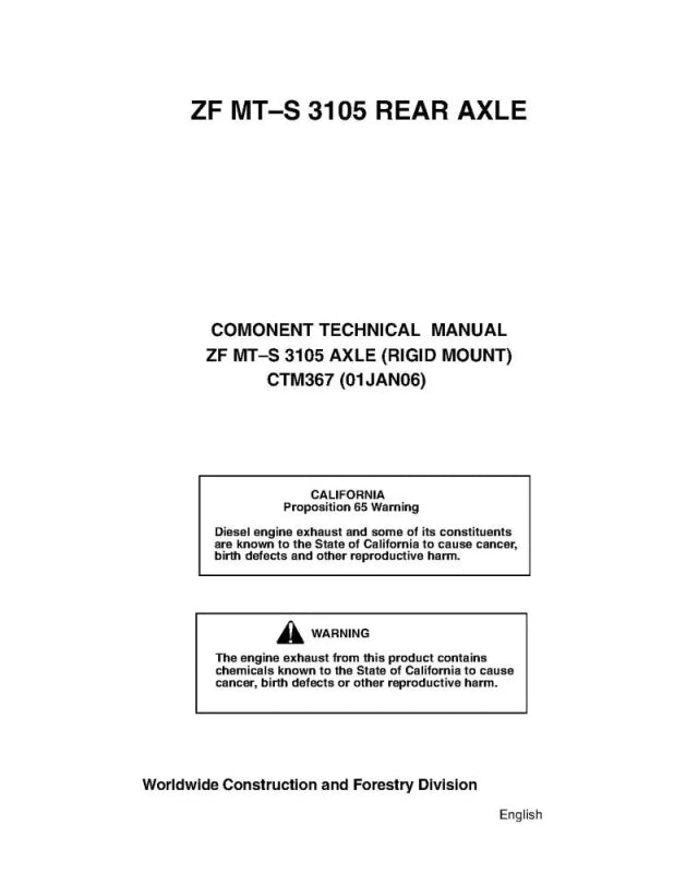 ZF-MULTITRAC MT–S 3105 Rear Axles Component Service Technical Manual (CTM367)